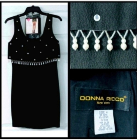 Party cocktail dress size 4 Donna Ricco Christmas LBD formal black - Picture 2 of 11